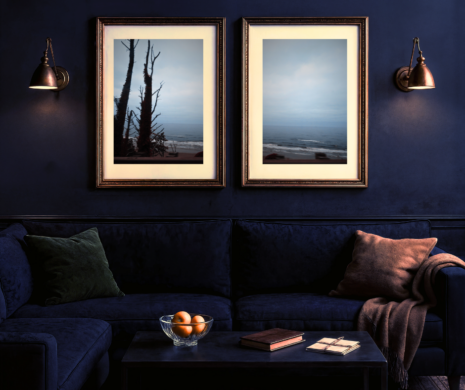  dark black wall with a person's head covered with sunset in the background