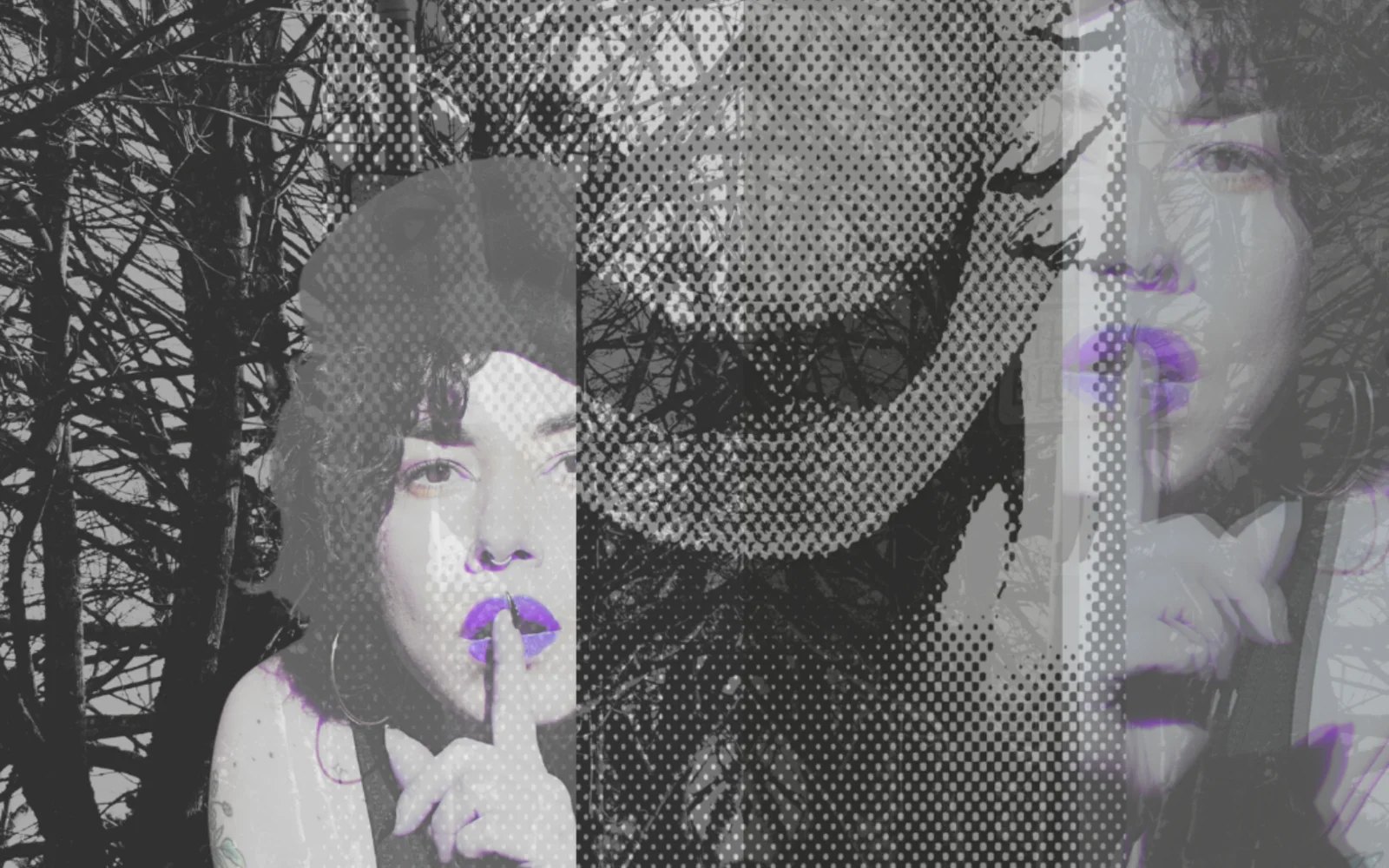 Layered black-and-white conceptual self-portrait by Angelynn Ave