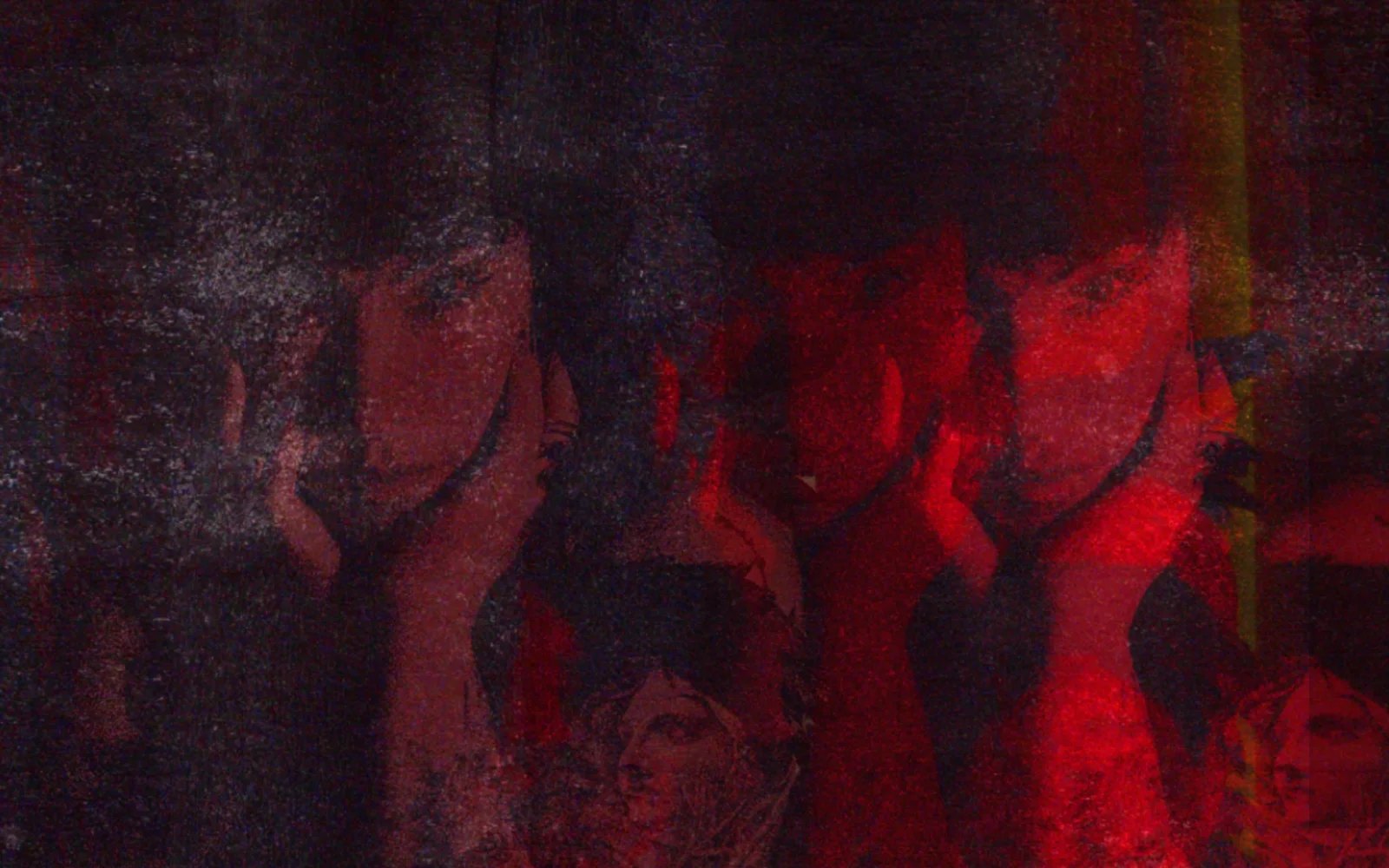 Dark red layered conceptual self-portrait artwork by Epoch Cure