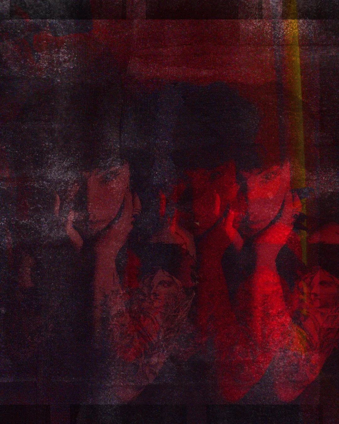 Dark red layered self-portrait study