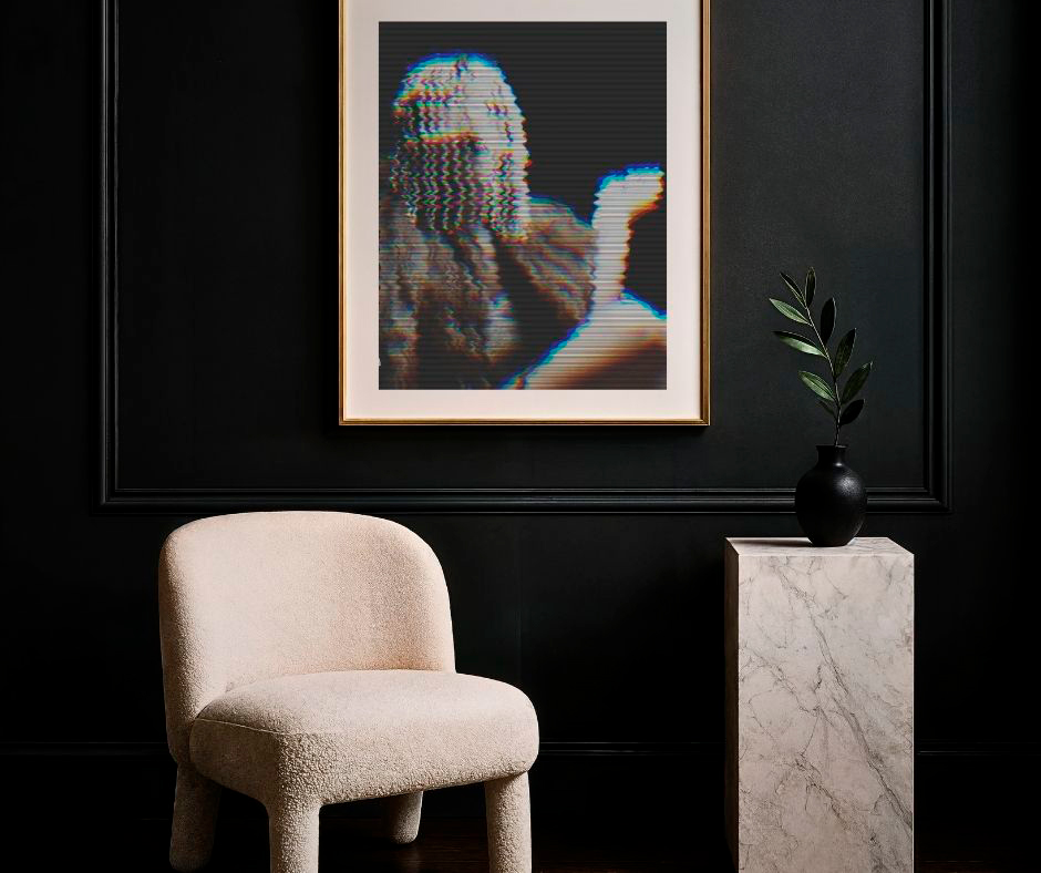  Dark black wall with avant-garde photo